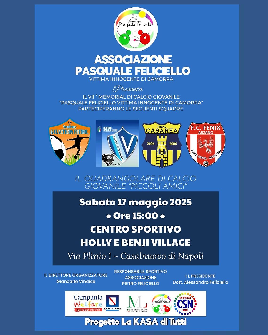 Quadrangolare di calcio in memoria di Pasquale Feliciello, vittima innocente dei clan