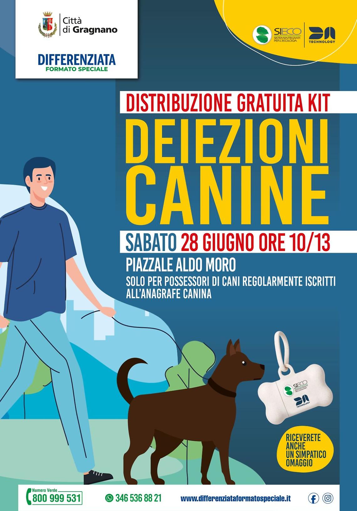 A Gragnano kit gratuiti per la raccolta di deiezioni canine