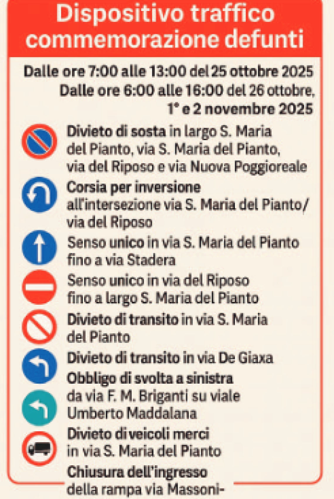 Commemorazione defunti, da oggi il nuovo piano traffico