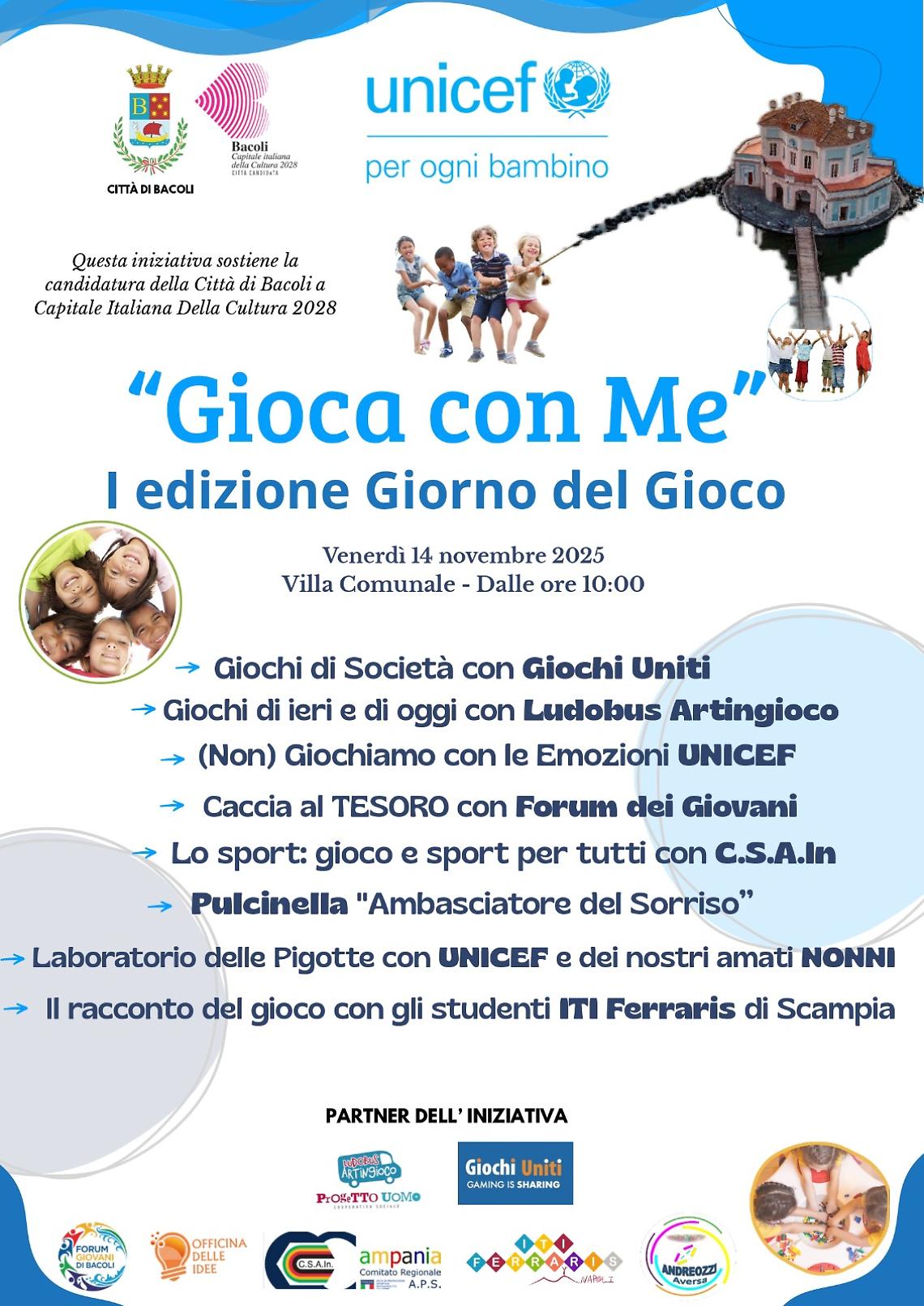 Infanzia, a Bacoli la Giornata del Diritto al Gioco con l’Unicef