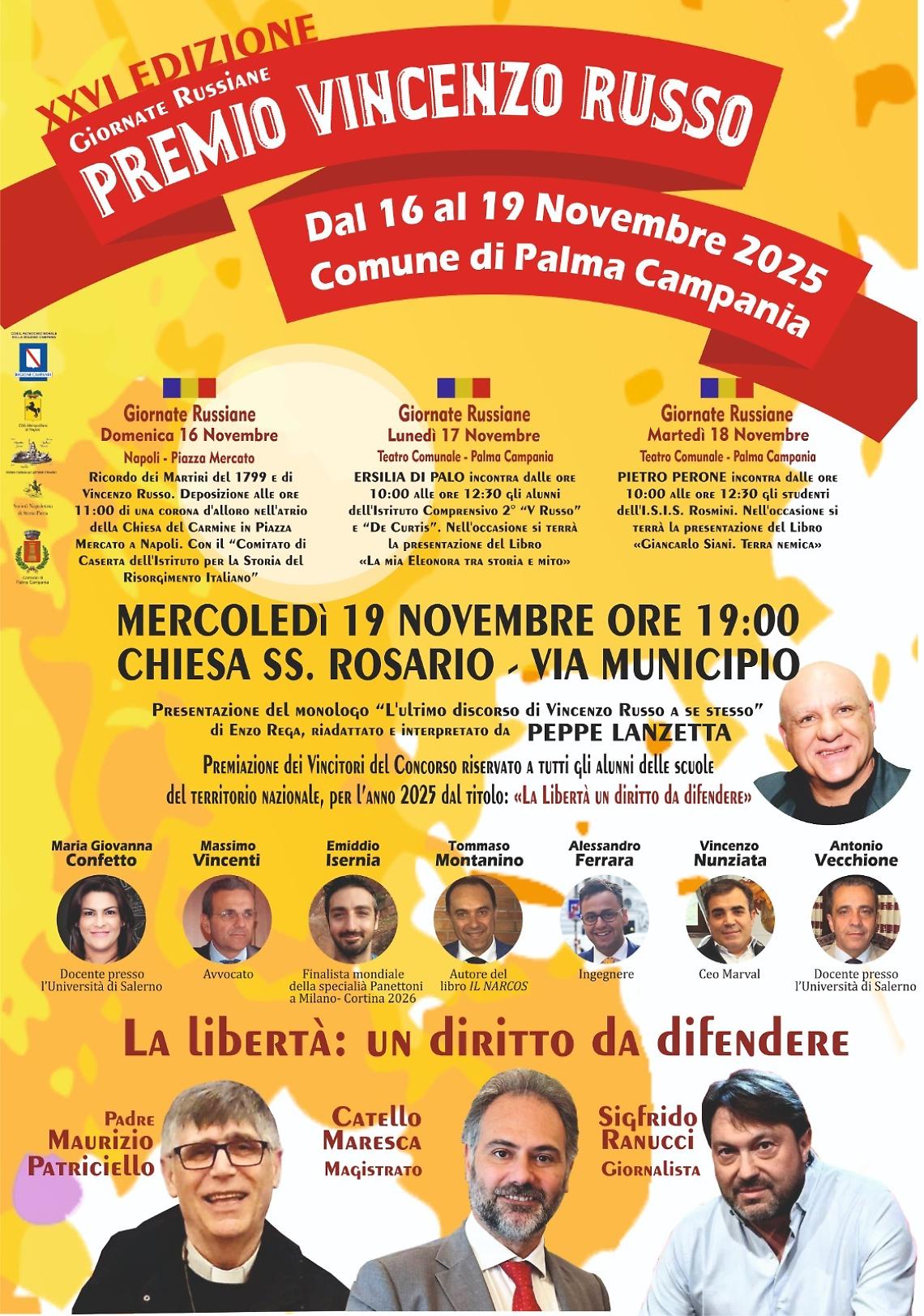 Il sindaco Donnarumma al Premio Russo: conferimenti a Ranucci e don Patriciello