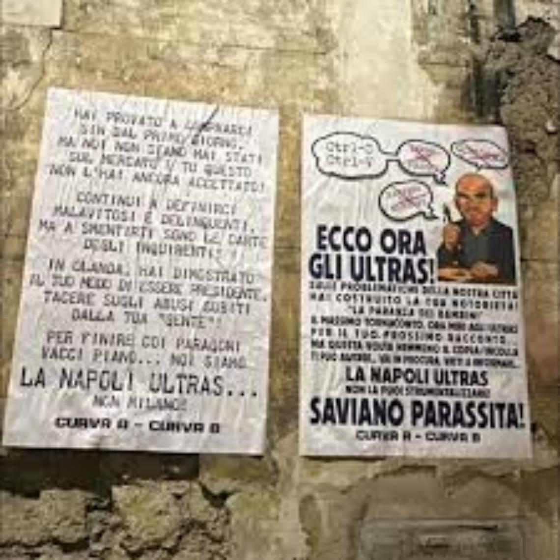 Manifesti ultras contro De Laurentiis e Saviano
