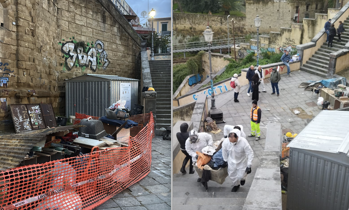 Napoli, ripulite le scale di Montesanto
