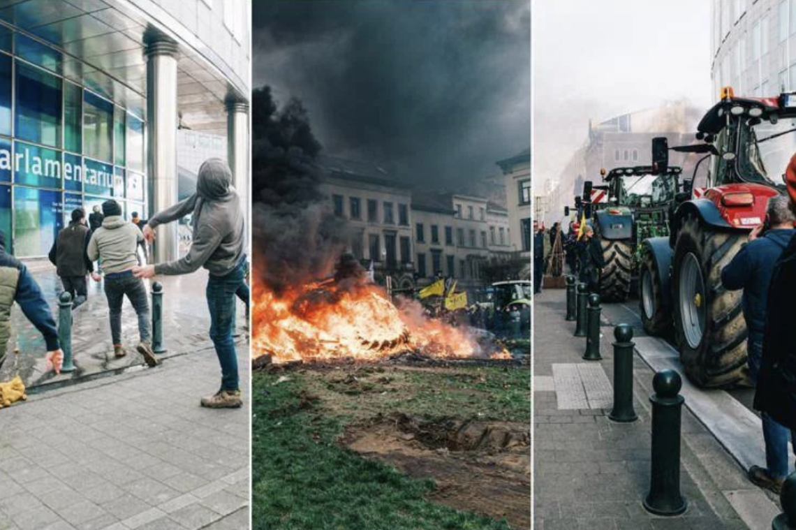 Scontri a Bruxelles, agricoltori in piazza: pietre contro il Parlamento europeo