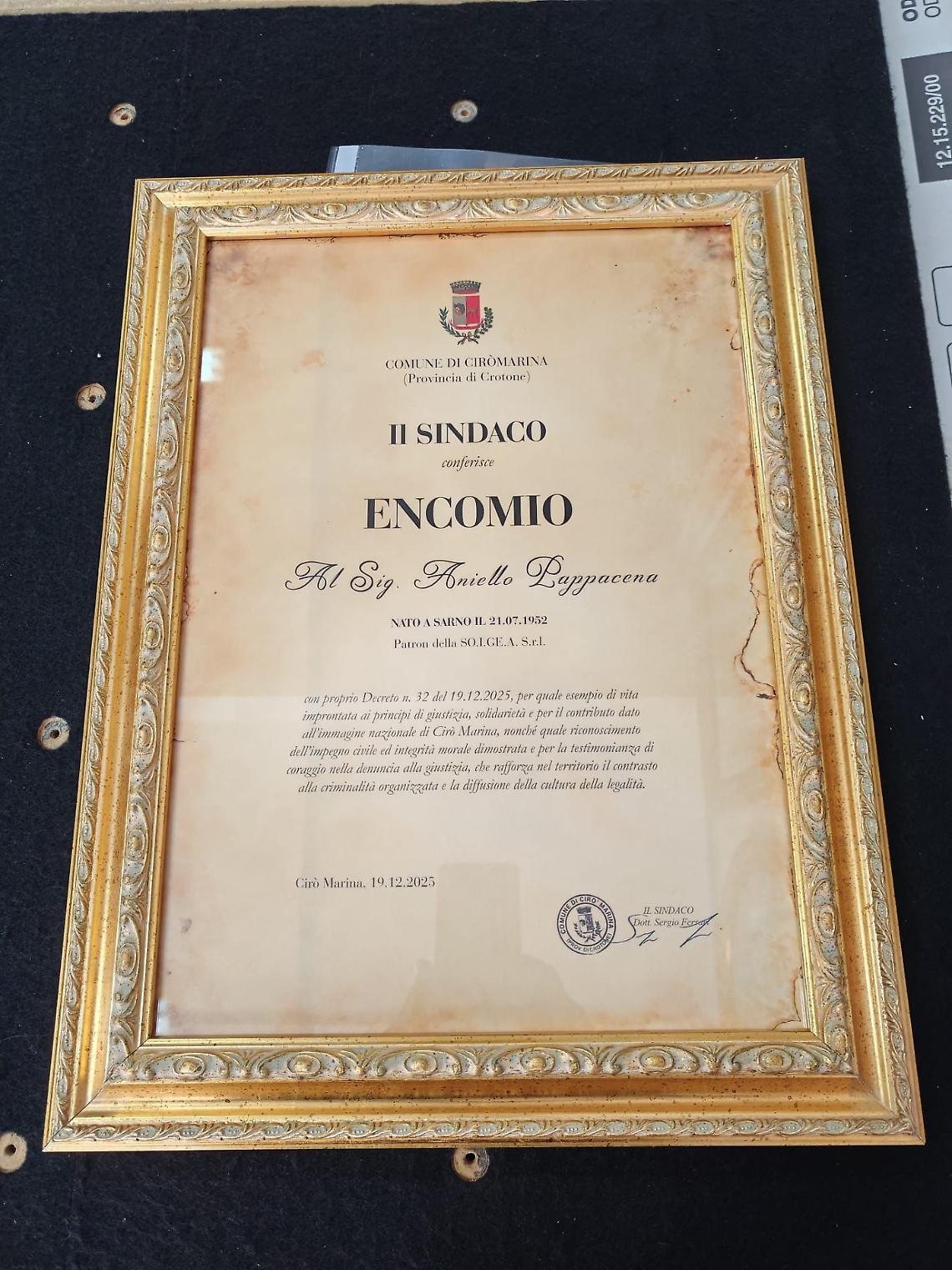 A Cir&ograve; Marina premiato il sarnese Aniello Pappacena 