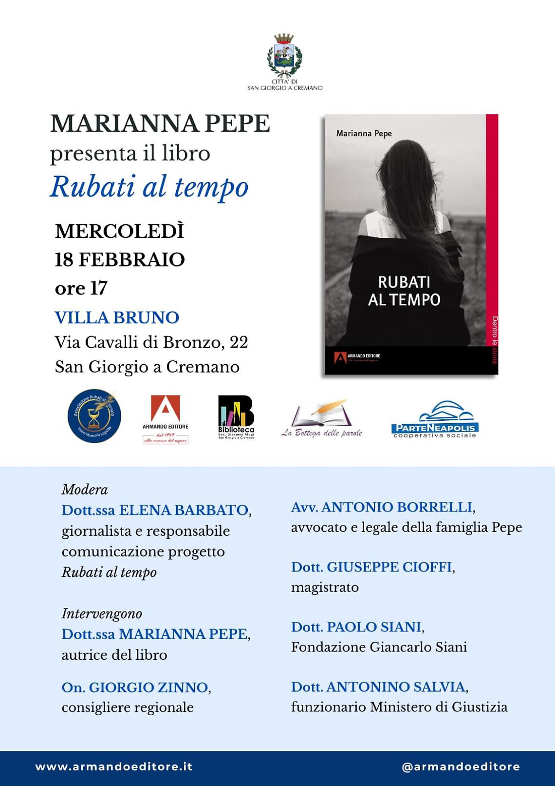 &ldquo;Rubati al tempo&rdquo;, il nuovo libro di Marianna Pepe 