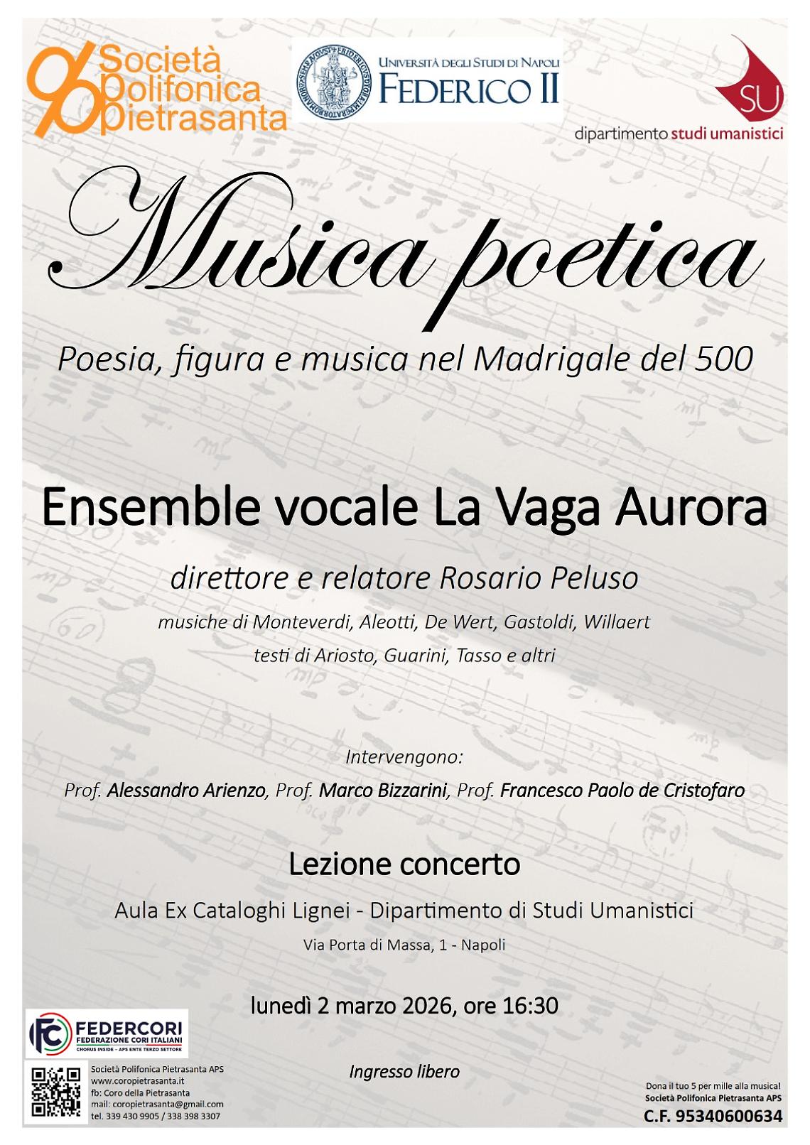 Una lezione-concerto con l&rsquo;ensemble La Vaga Aurora