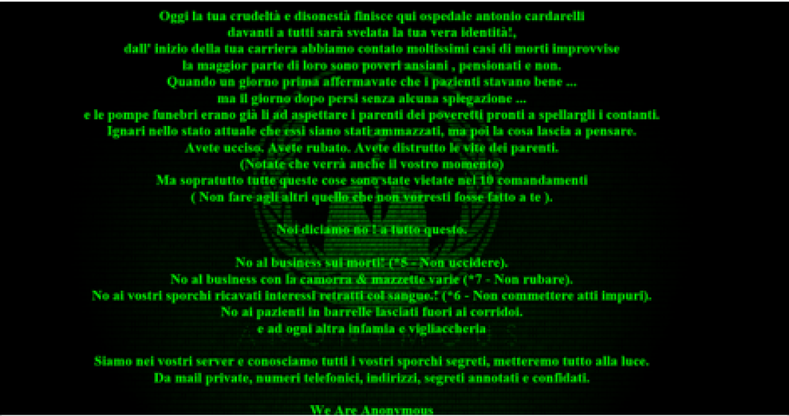 Attacco hacker al sito del Cardarelli: «Conosciamo i vostri sporchi segreti»