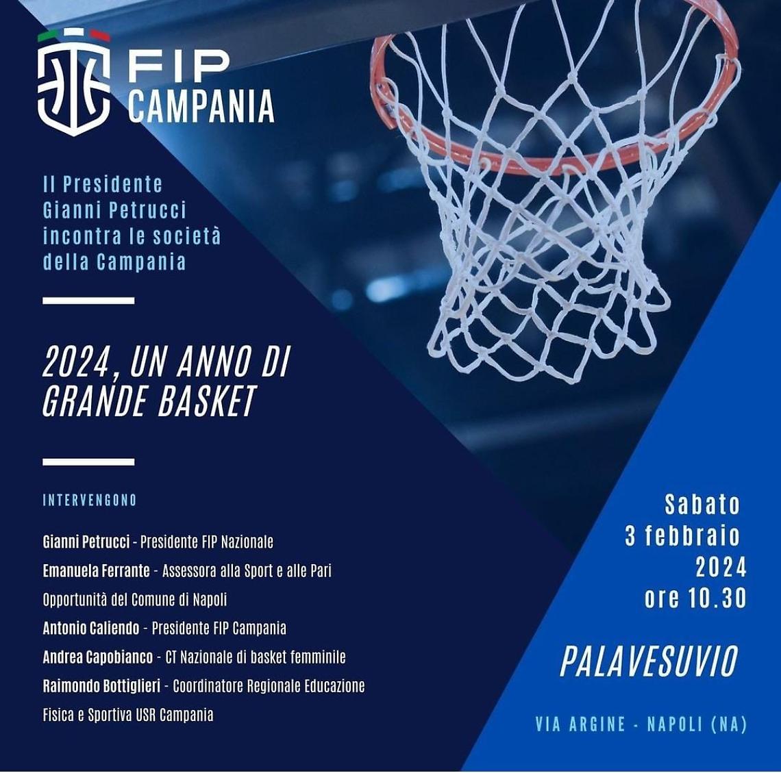 Il presidente della Fip Petrucci al PalaVesuvio con le società campane