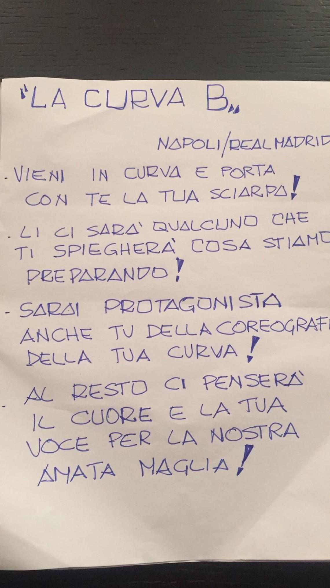 Napoli-Real, la Curva B prepara la maxi-coreografia