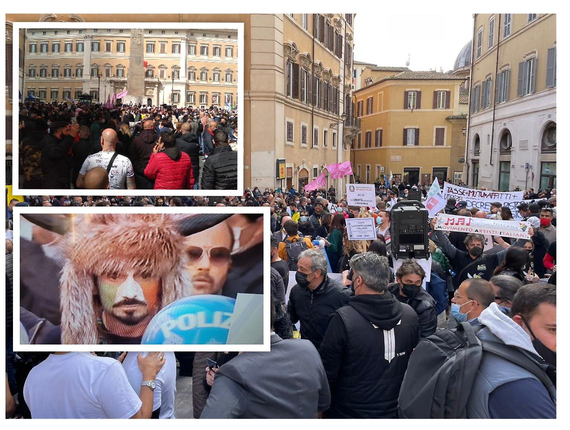 Protesta ristoratori, scontri con la polizia: in piazza anche Sgarbi. Tra la folla, «Jake lo sciamano» italiano