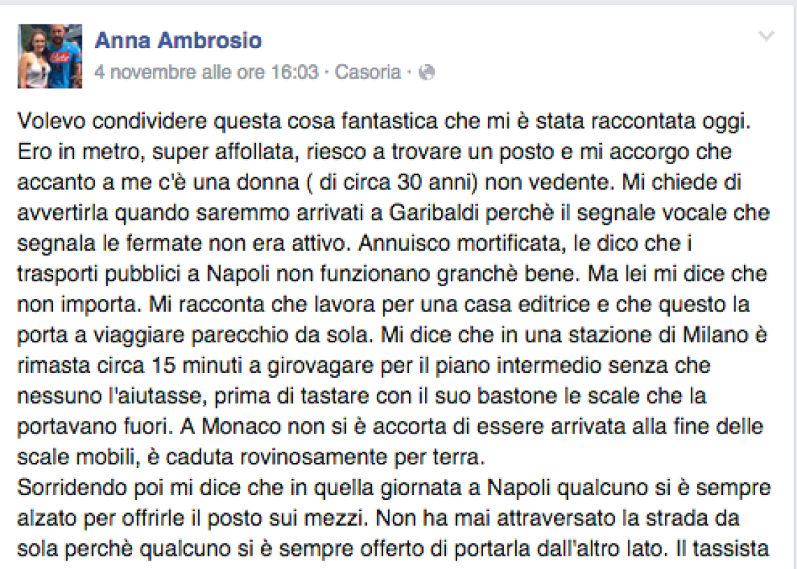 «Napoli è una città solidale». La storia di una ragazza disabile diventa virale