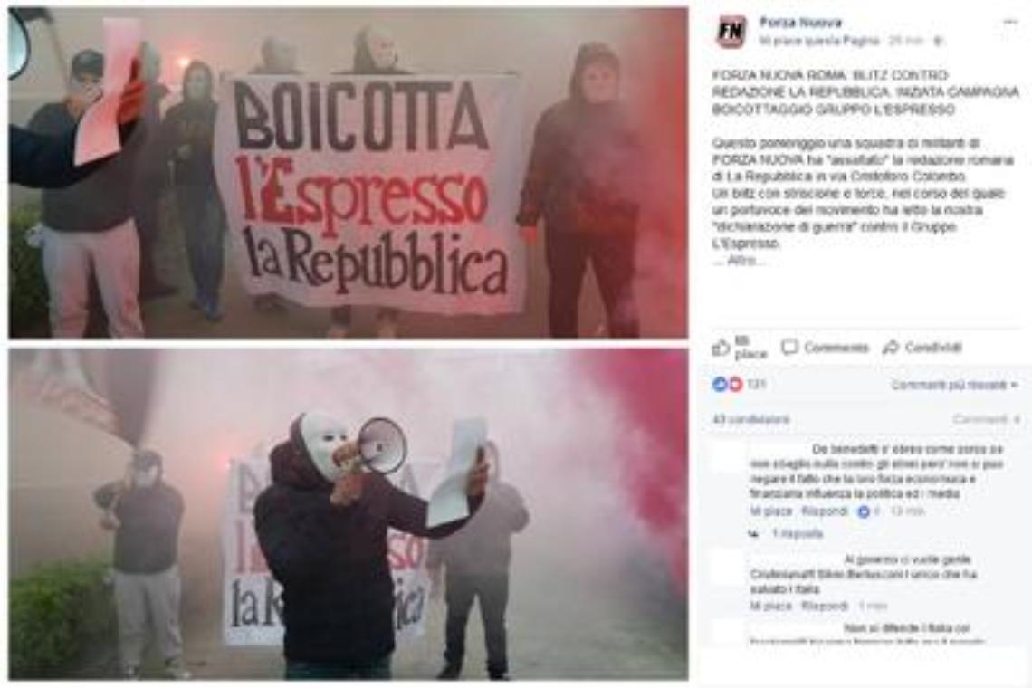 Fumogeni e maschere: blitz di Forza Nuova a "Repubblica"