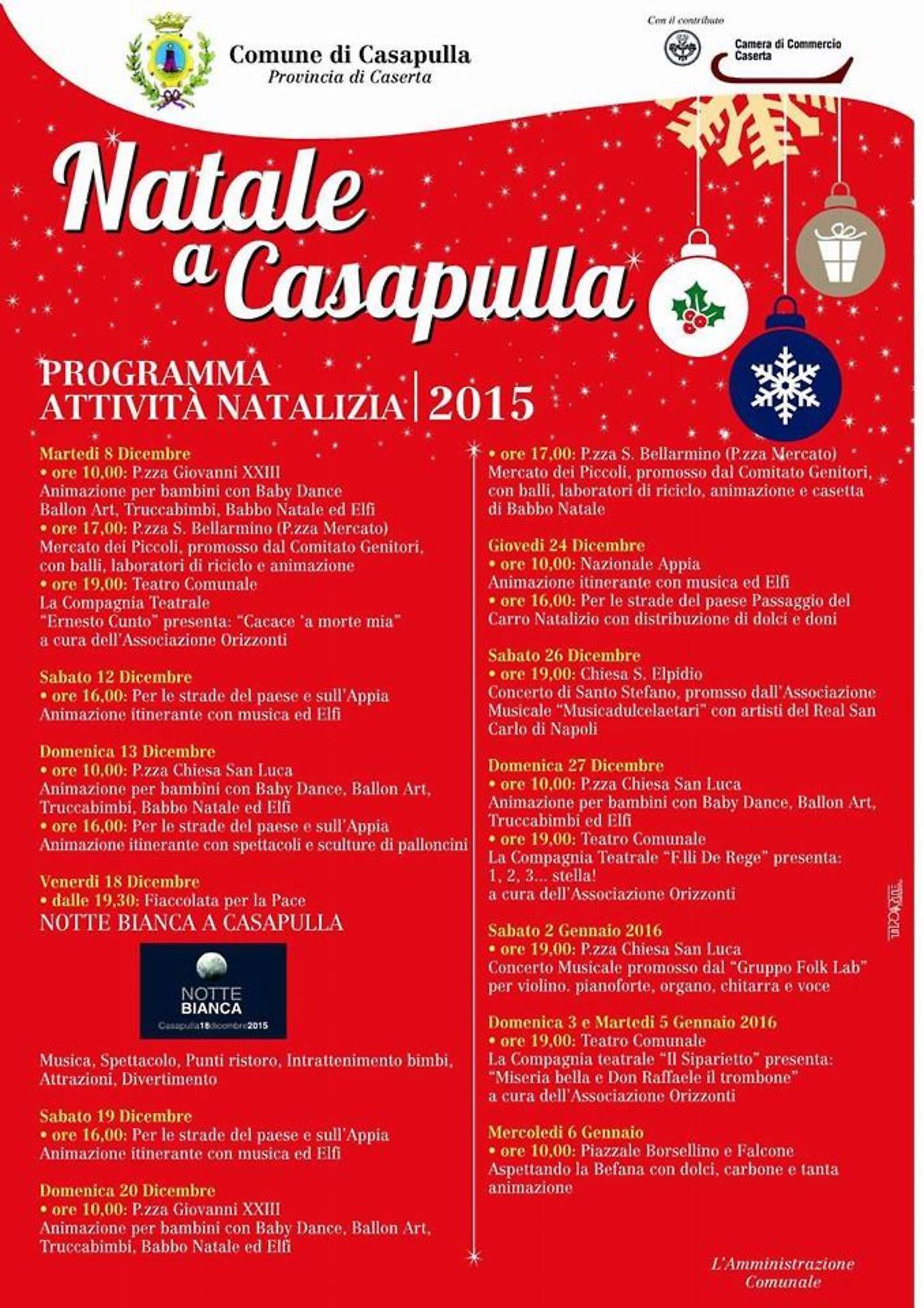 Natale a Casapulla, il 18 la notte bianca