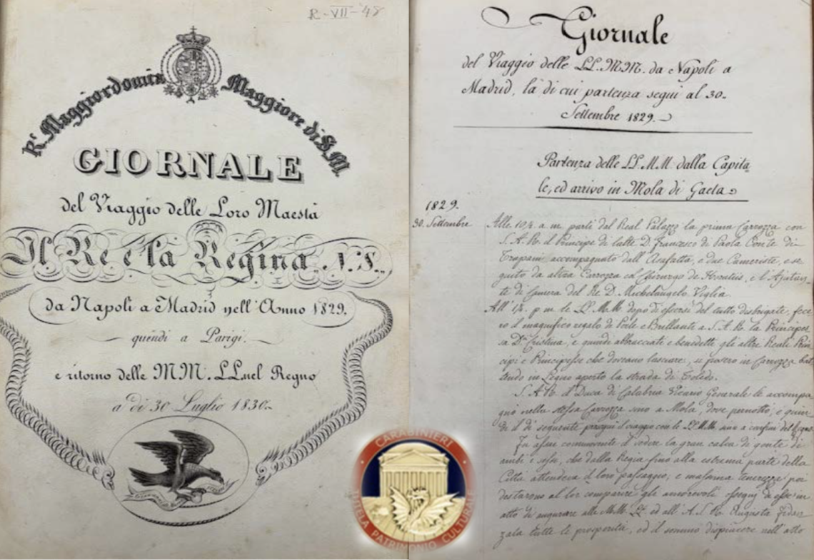 Carabinieri Tpc restituiscono 300 documenti borbonici all'Archivio di Stato