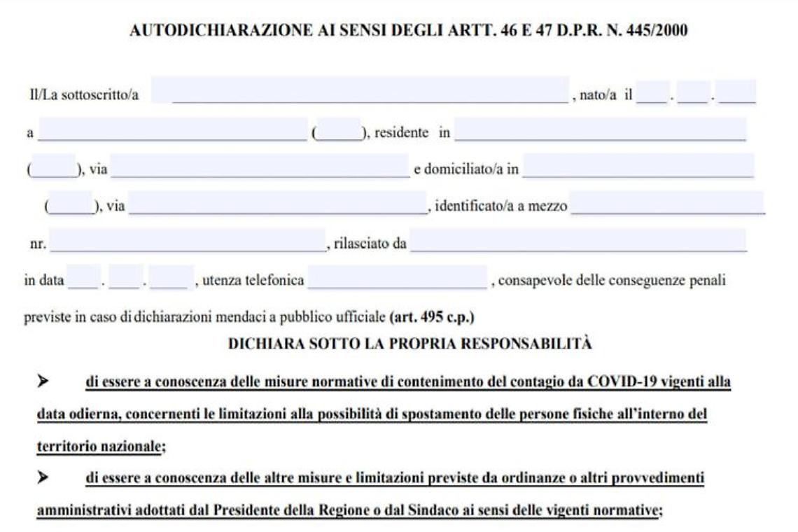 Autocertificazione marzo 2021, tutte le informazioni in merito