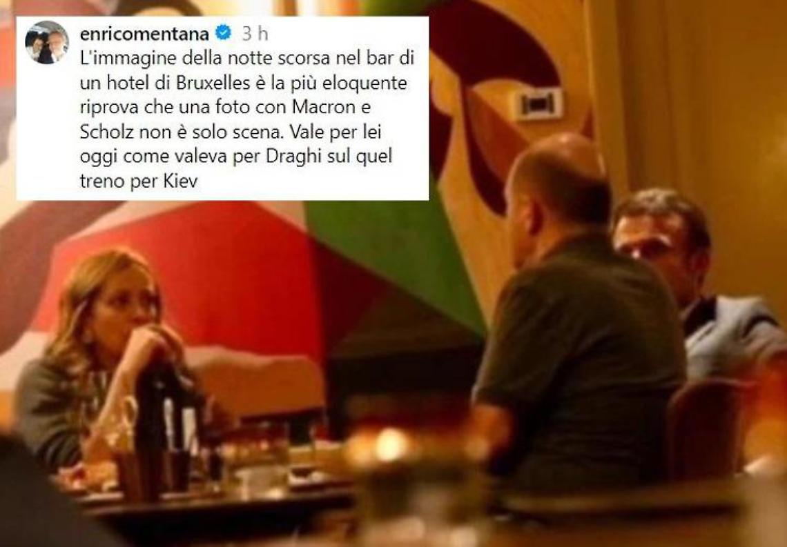 Incontro Meloni-Macron-Scholz, Mentana pubblica la foto: «Non è solo scena, come per Draghi»