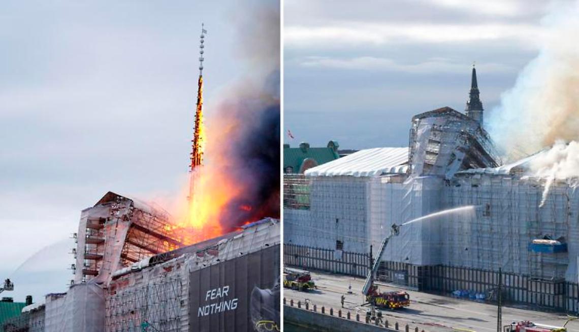 Danimarca, violento incendio alla Borsa di Copenaghen: crollata la guglia