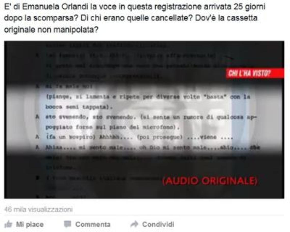 "Chi l'ha visto" e l'audio choc: «È la voce di Emanuela Orlandi?»