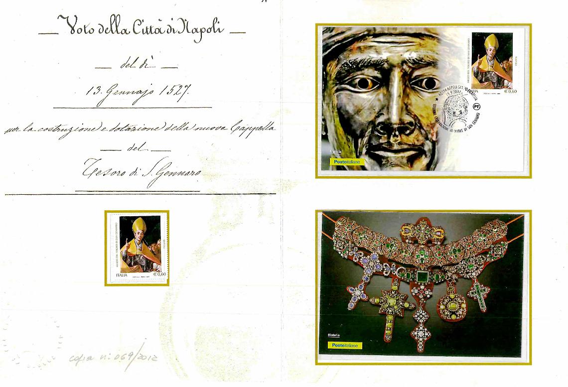   San Gennaro, annullo filatelico e folder