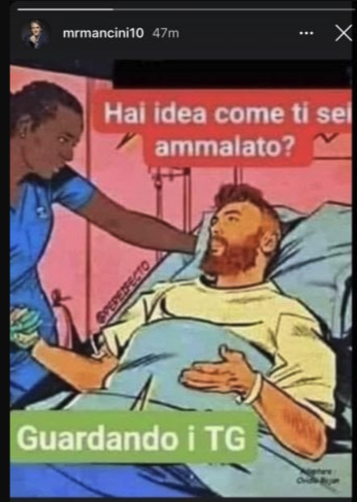 Covid, la vignetta postata da Mancini è un caso: «Come l'hai preso? Guardando i tg»