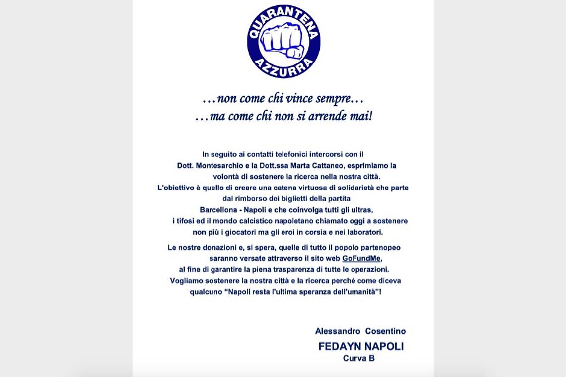 Quarantena Azzurra: la splendida iniziativa dei Fedayn per sostenere la ricerca e la lotta contro il Covid-19