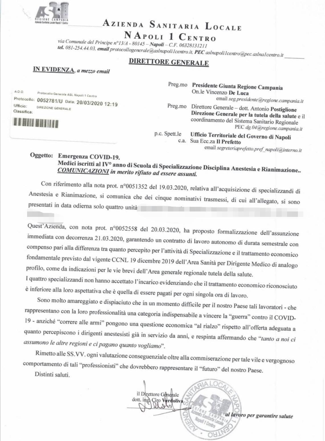 Coronavirus, specializzandi rifiutano il contratto a Napoli: «Paga troppo bassa»