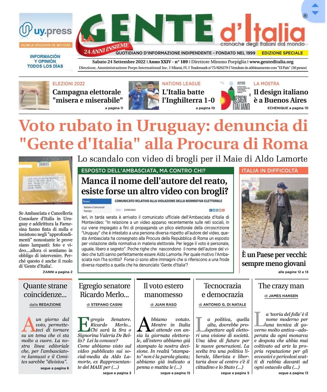 Voto italiani all'estero, la denuncia di "Gente d'Italia": «Brogli elettorali in Uruguay»