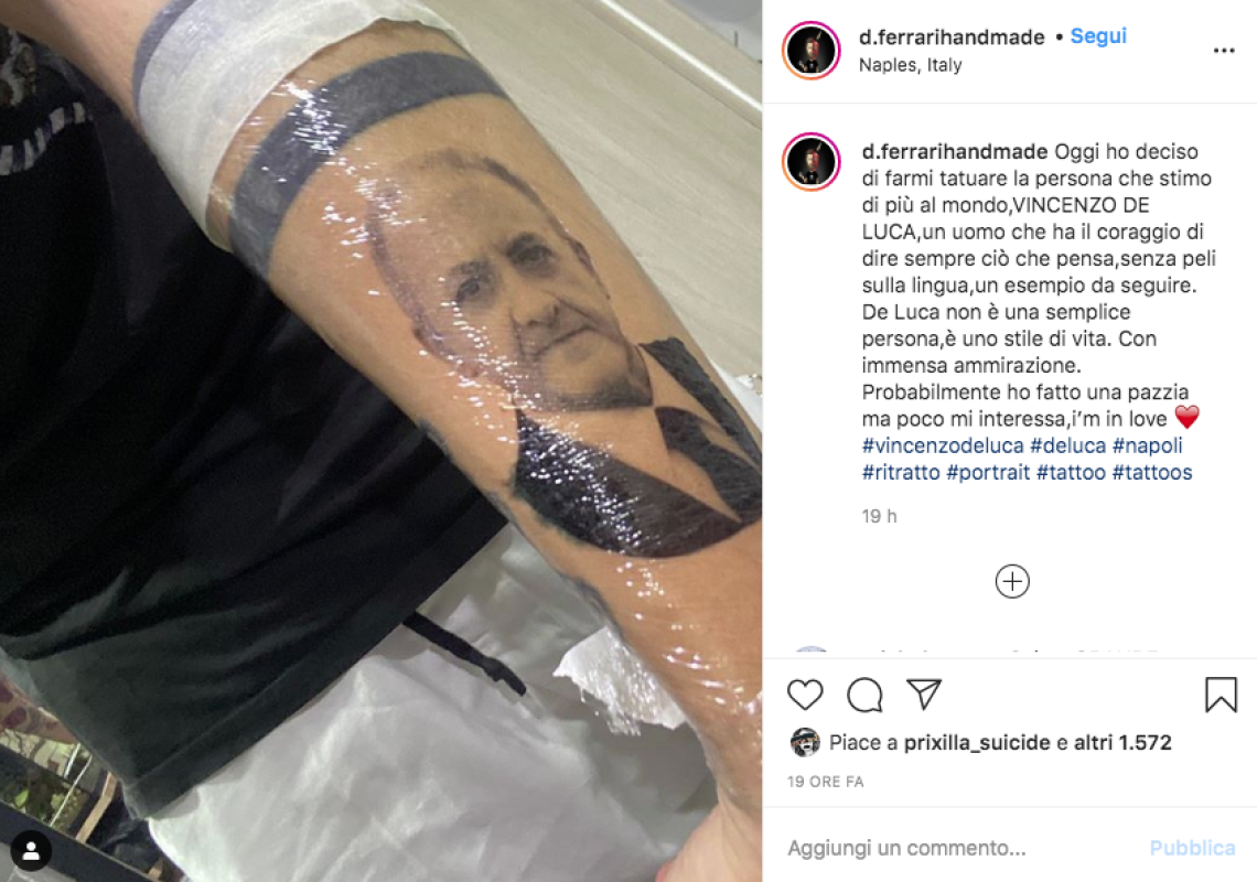 Il governatore De Luca “diventa" un tatuaggio