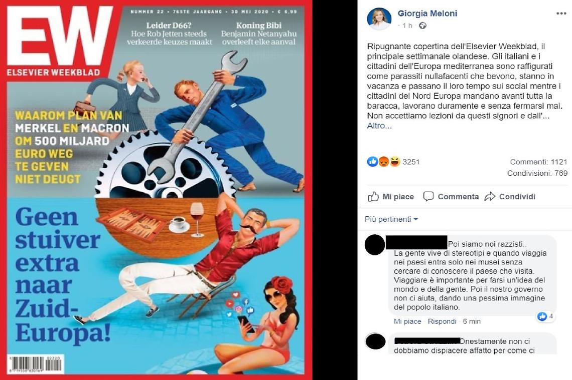 «Italiani come parassiti», ira Meloni su settimanale olandese