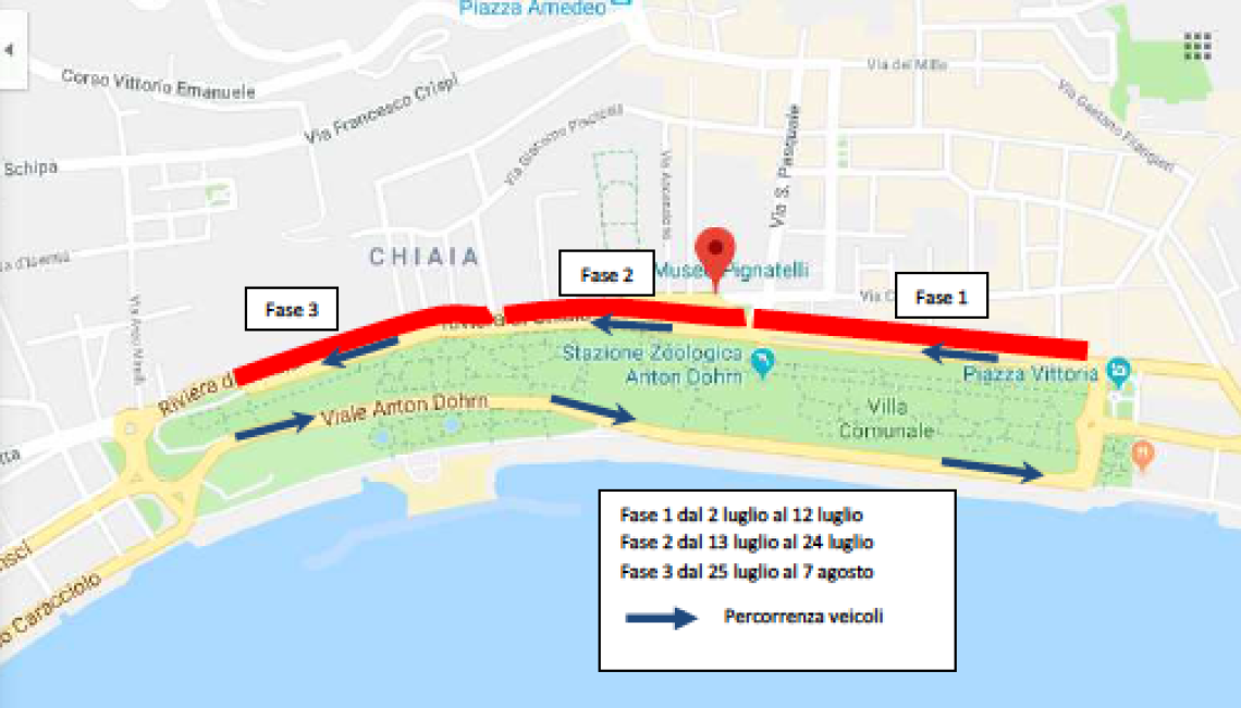 Riviera di Chiaia a senso unico per completare i lavori