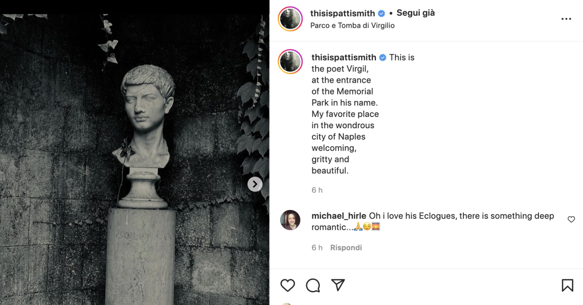 Vergiliano, Patti Smith: il mio posto preferito nella meravigliosa Napoli