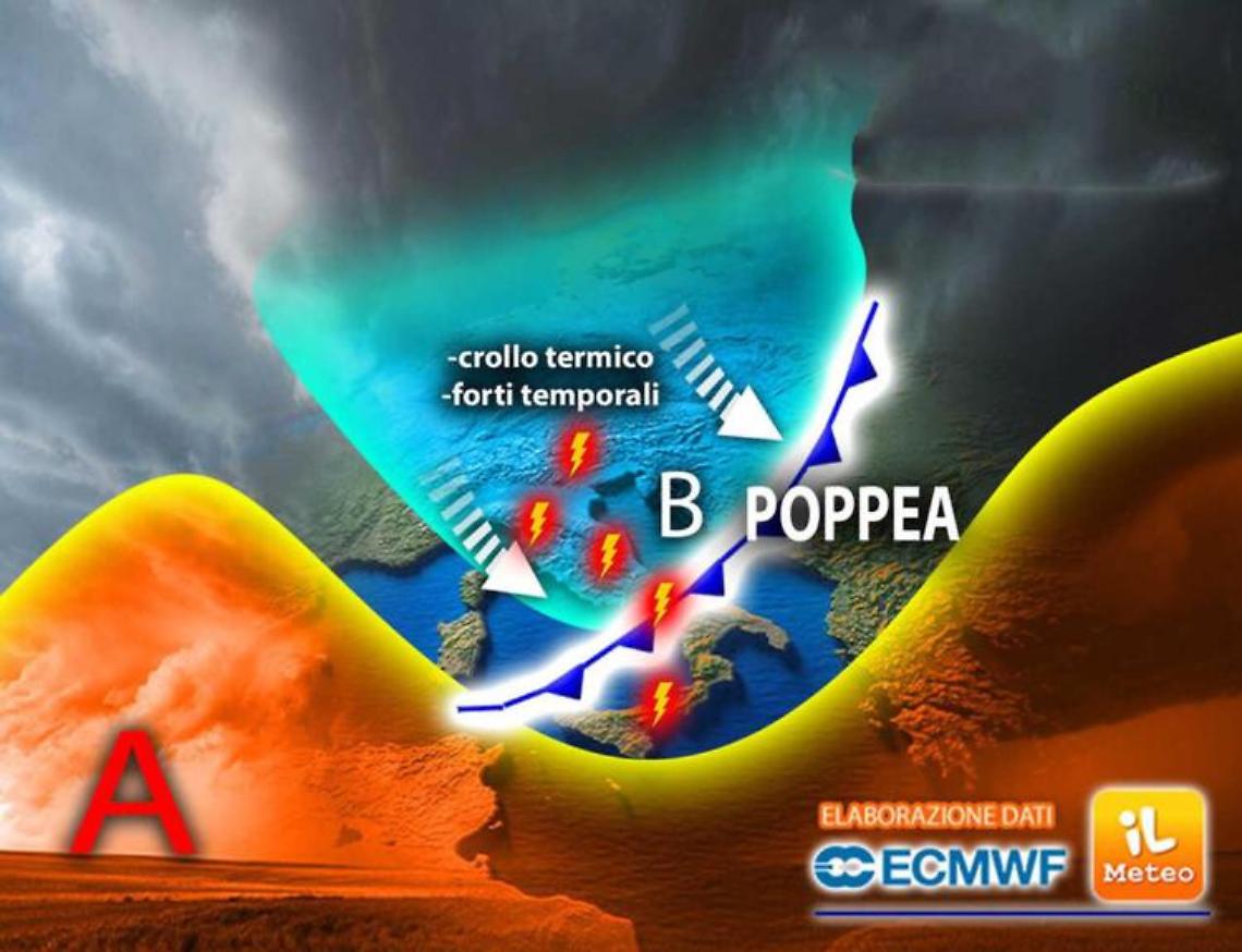 Meteo Italia, maltempo con ciclone Poppea e crollo temperature