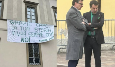 Funerali Bossi, Salvini in camicia verde contestato: &laquo;Vergogna, mollala&raquo;