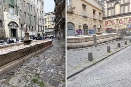 Fontana della Scapigliata ripulita da graffiti e scritte vandaliche