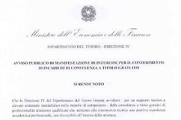 Consulenti gratis cercasi, il bando del Mef