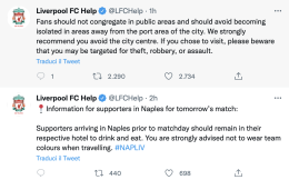 Champions, Liverpool ai tifosi: a Napoli attenti a furti e rapine