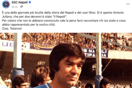 “Ciao Totonno”, il commosso post del Napoli per Iuliano