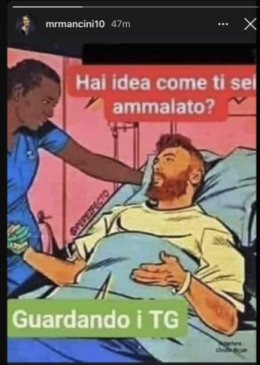 Covid, la vignetta postata da Mancini è un caso: «Come l'hai preso? Guardando i tg»