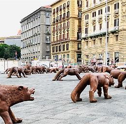 Vandalizzati i lupi a piazza Municipio
