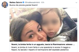 La piccola Noemi lascia la Rianimazione, in reparto con mamma e papà
