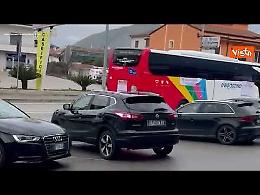 Protesta dei bus turistici in Campania, le immagini da Caianello