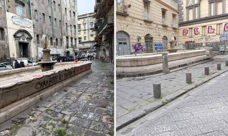 Fontana della Scapigliata ripulita da graffiti e scritte vandaliche