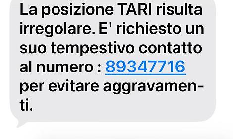 Falso sms per pagamento Tari: allarme del Comune