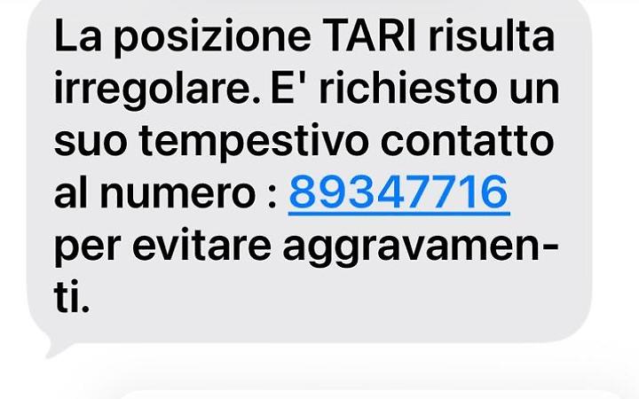 Falso sms per pagamento Tari: allarme del Comune