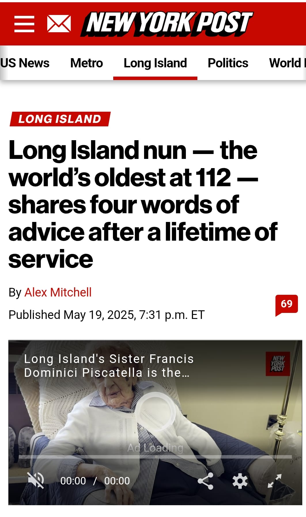 IL COMPLEANNO DELLA SUORA SUL NEW YORK POST